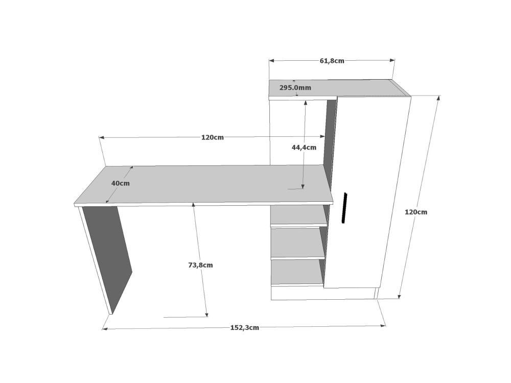 Houten bureau CT2 - 152 x 40 x 120 cm - Atlantic Pine Zwart