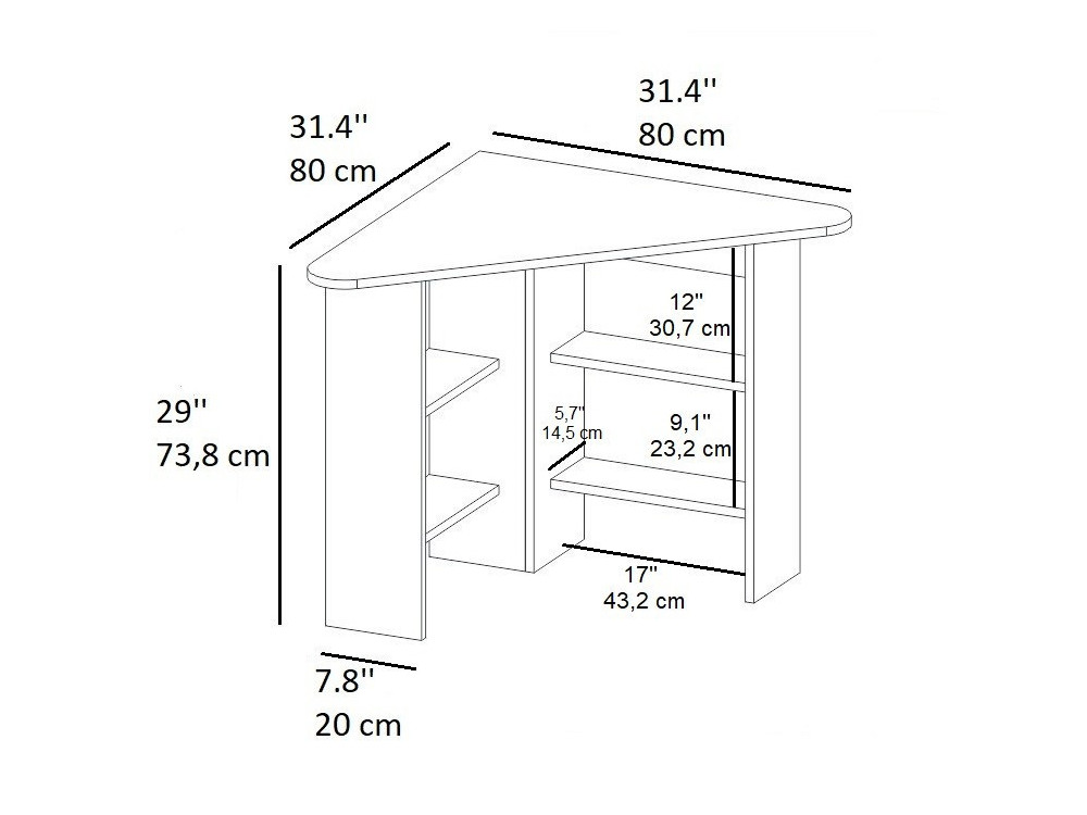 Houten hoekbureau - 80 x 80 x 73 cm - Wit