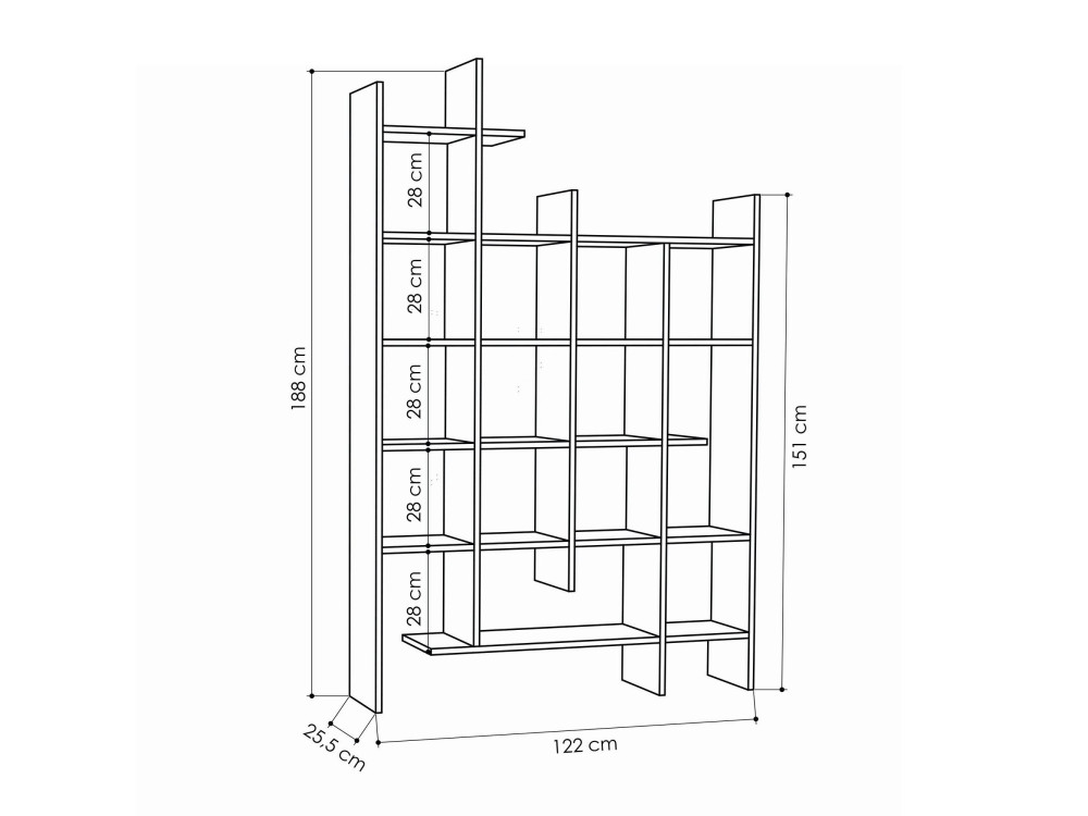 Houten boekenkast "Manco" - 122 x 25 x 188 cm - Eikenhout
