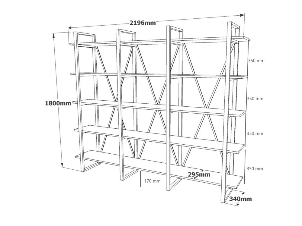 Houten boekenkast ML4 - 219 x 34 x 180 cm - Atlantisch grenen