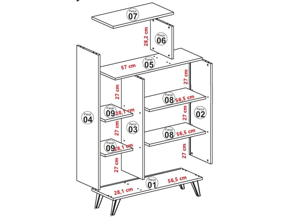 Houten boekenkast "Form" 90 x 32 x 132 cm - Notelaar