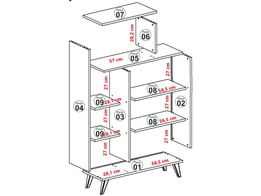 Houten stelling "Form" - 90 x 32 x 132 cm - Wit