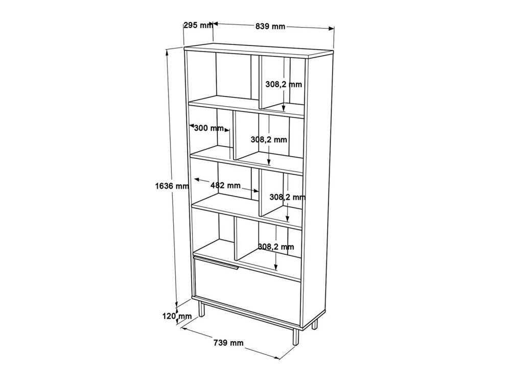 Houten boekenkast "Calvin" 83,9 x 29,5 x 175,6 cm - Notelaar