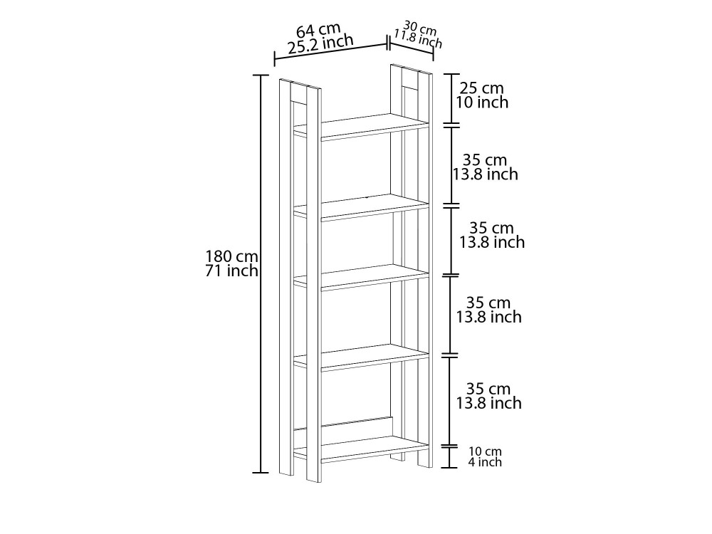 Houten boekenkast "Country" - 64 x 30 x 180 cm - Bruin