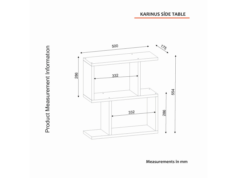 Houten bijzettafel "Karinus" - 50 x 17 x 55 cm - Wit