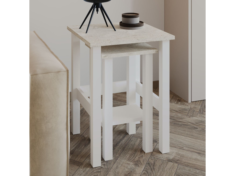 Set van 2 "Gina 2" houten bijzettafels - 45 x 45 x 60 cm - Wit