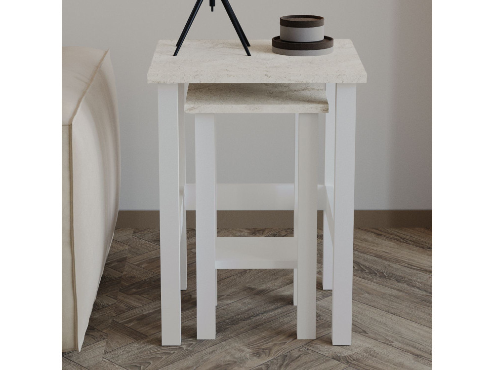 Set van 2 "Gina 2" houten bijzettafels - 45 x 45 x 60 cm - Wit