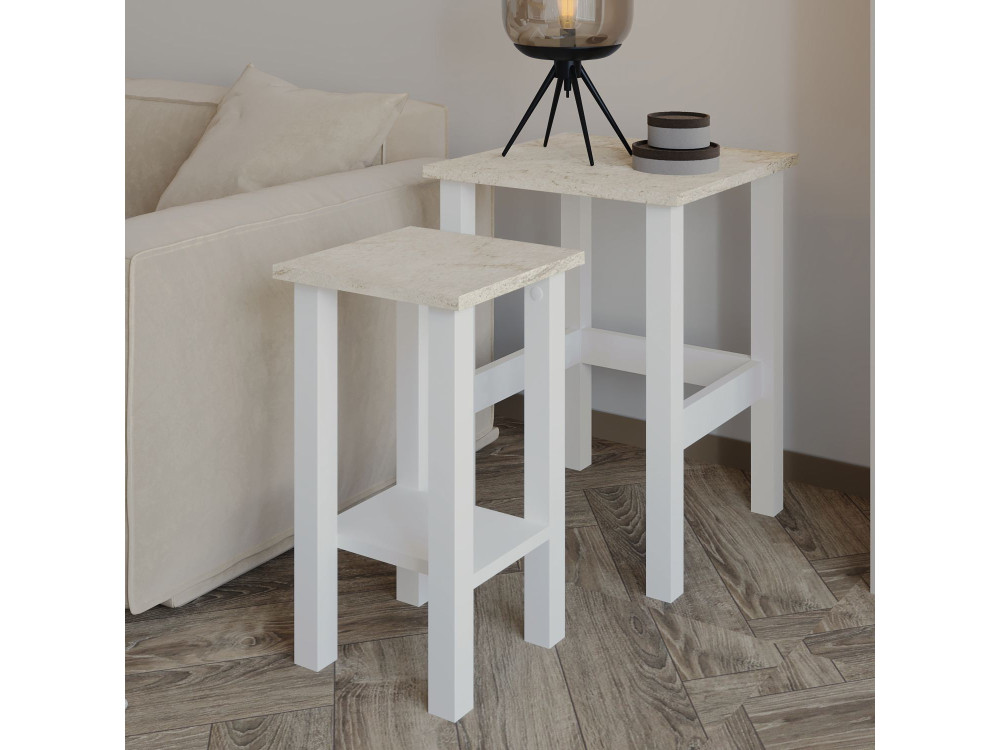 Set van 2 "Gina 2" houten bijzettafels - 45 x 45 x 60 cm - Wit