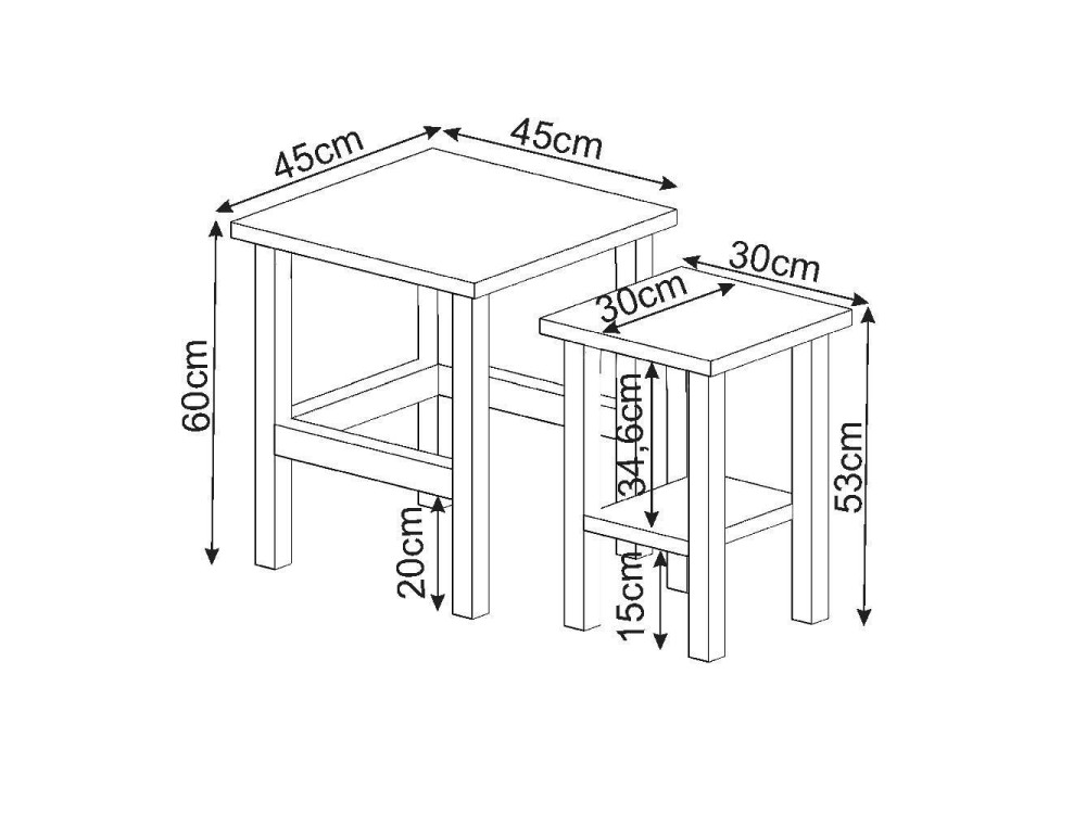 Set van 2 "Gina 2" houten bijzettafels - 45 x 45 x 60 cm - Wit