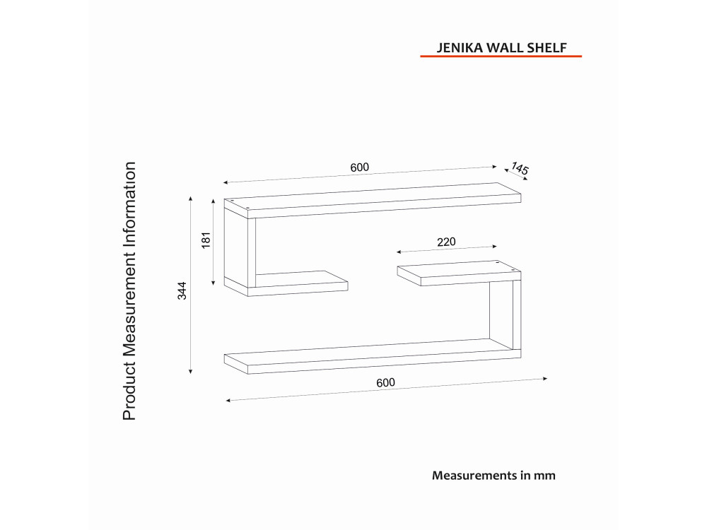 Houten wandplank "Jenika" - 60 x 14 x 18 cm - Wit