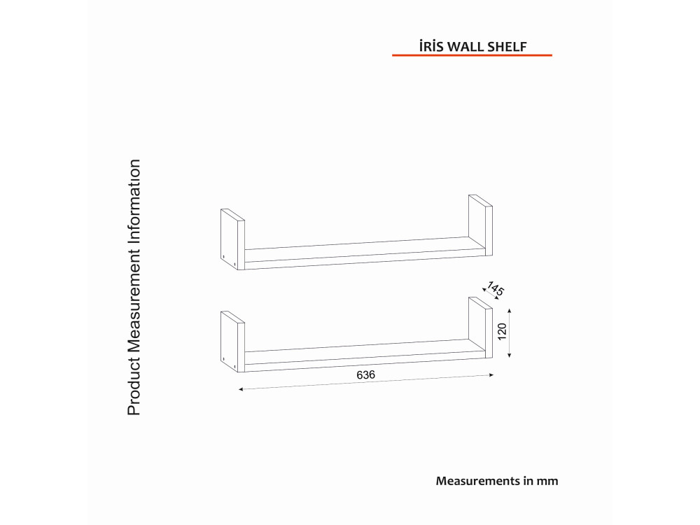 Houten wandplank "Iris" - 63 x 14 x 14 cm - Wit