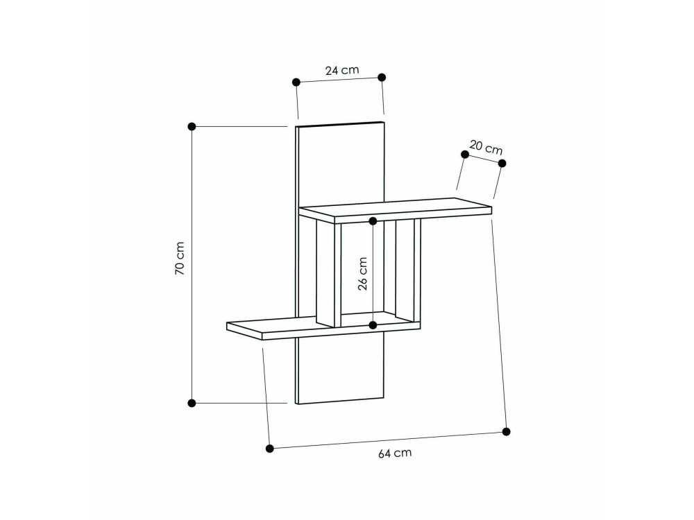 Mill" houten wandplank - 64 x 20 x 70 cm - Sonoma eik