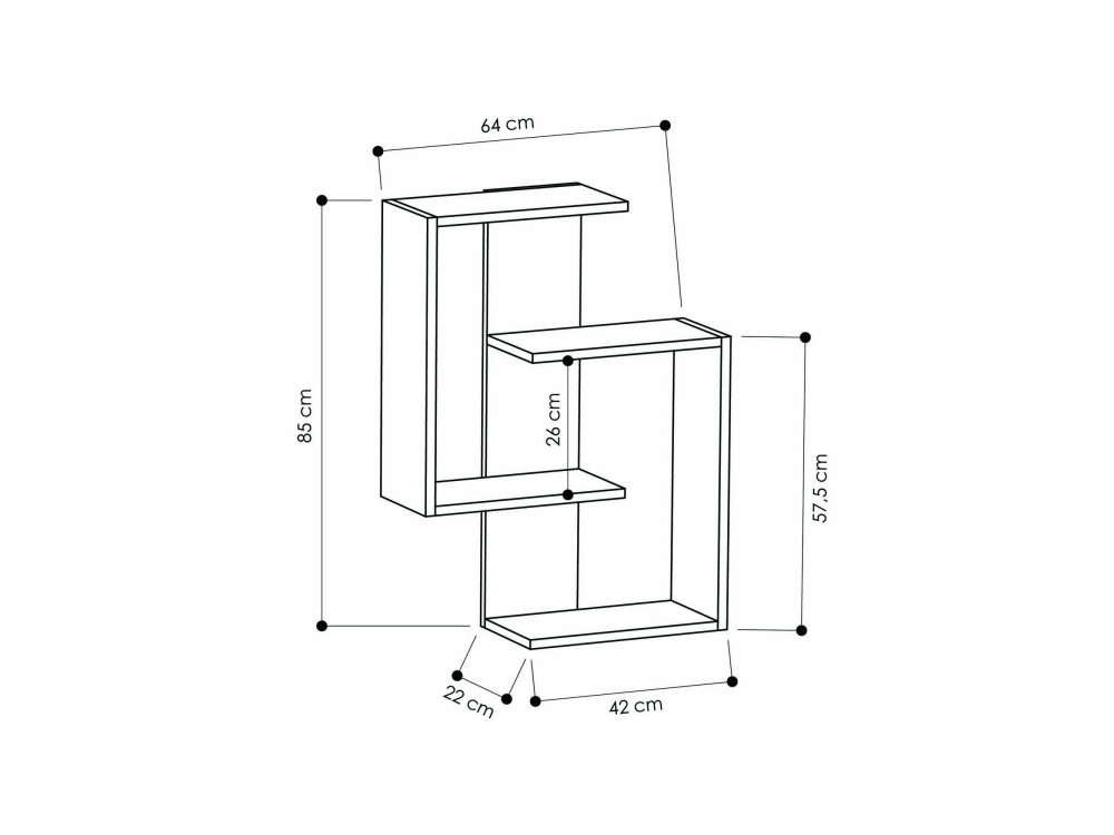 Houten wandplank "Paranoid" - 64 x 22 x 85 cm - Antraciet-Eiken