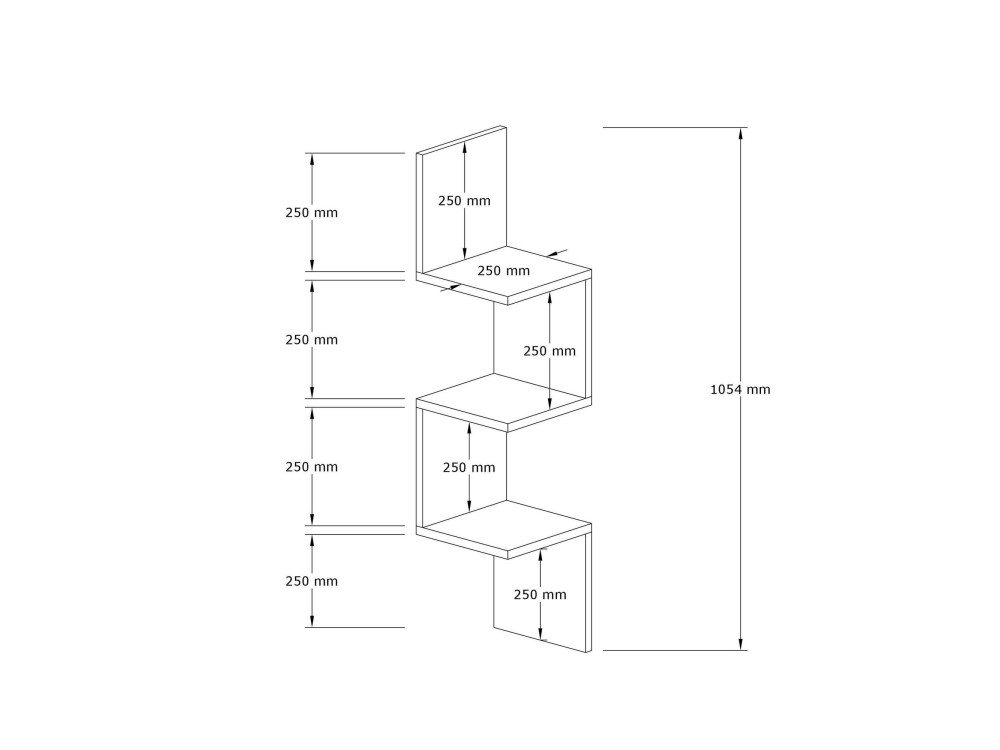 Zikzak" houten wandplank - 25 x 25 x 105 cm - Notelaar