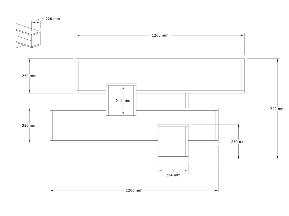 Houten wandplank "Karen" - 120 x 22 x 72 cm - SaphirAnthraciet