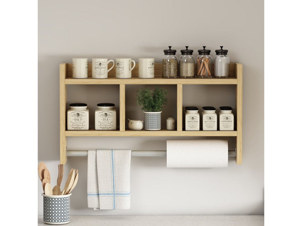 Houten wandplank "Asya" - 63 x 14 x 35 cm - Beige