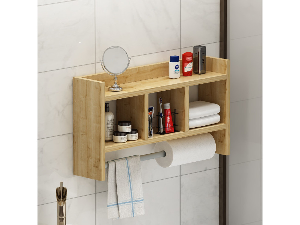 Houten wandplank "Asya" - 63 x 14 x 35 cm - Beige