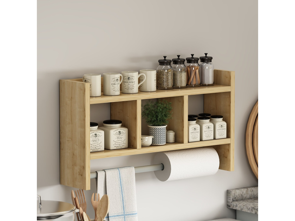 Houten wandplank "Asya" - 63 x 14 x 35 cm - Beige