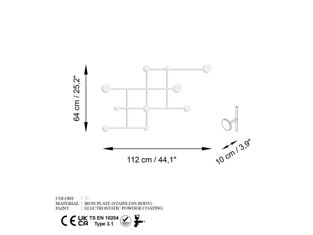 Metalen wandhaak "Fatara" - 112 x 10 x 64 cm - Wit