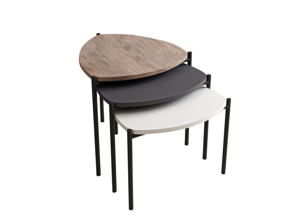 Set van 3 "Lenny" houten salontafels - 45 x 45 x 45 cm - Veelkleurig