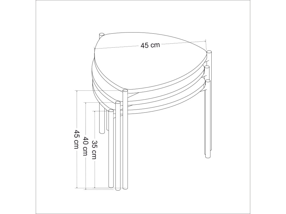 Set van 3 "Lenny" houten salontafels - 45 x 45 x 45 cm - Veelkleurig