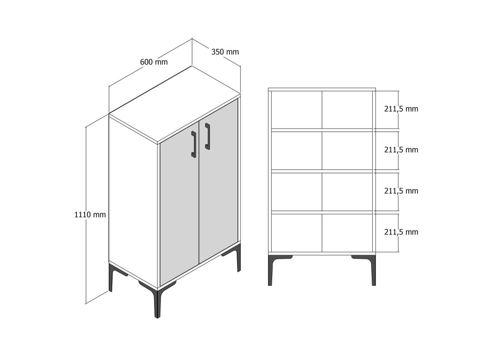 Houten schoenenkast "Prag" - 60 x 35 x 111 cm - Antracietgrijs