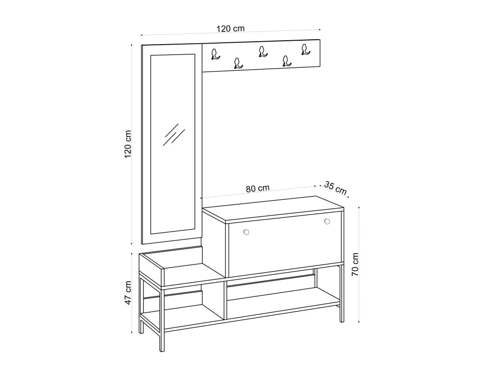 Houten schoenenkast "Nonso" met spiegel - 120 x 35 x 70 cm - Beige