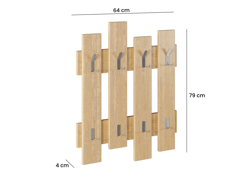 Houten wandkapstok "Wave" - 64 x 4 x 79 cm - Beige