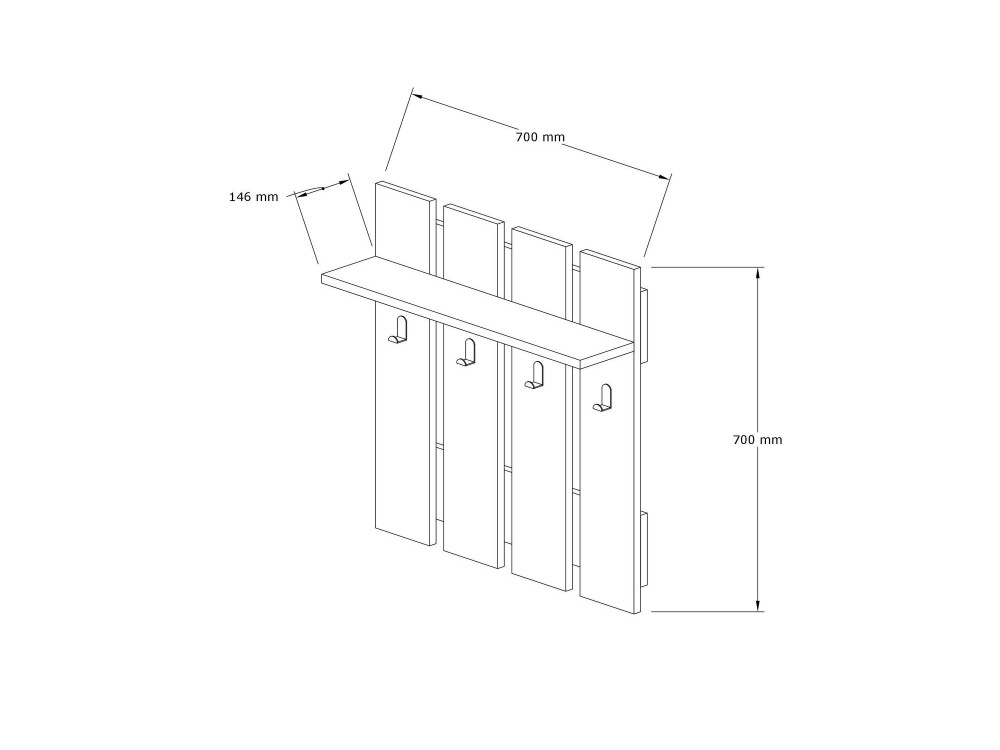 Wandkapstok "Mita" met houten plank - 70 x 14 x 70 cm - Antracietgrijs