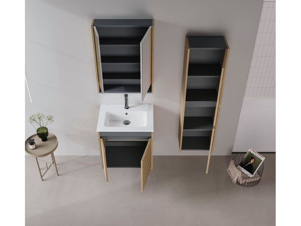 Badkamermeubel met spiegel "Ricato 60" - 60 x 16 x 78 cm - Walnoot