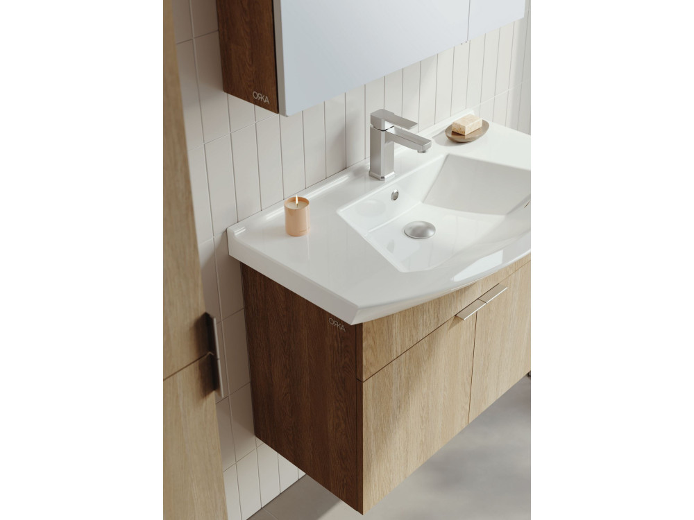 Wastafelmeubel met spiegel (2-delig) "Purus 80" - 80 x 50 x 58 cm - Eiken