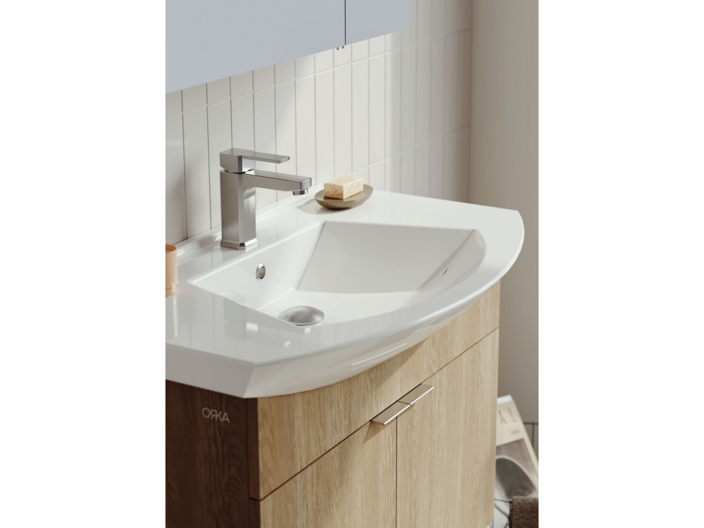 Wastafelmeubel met spiegel (2-delig) "Purus 80" - 80 x 50 x 58 cm - Eiken