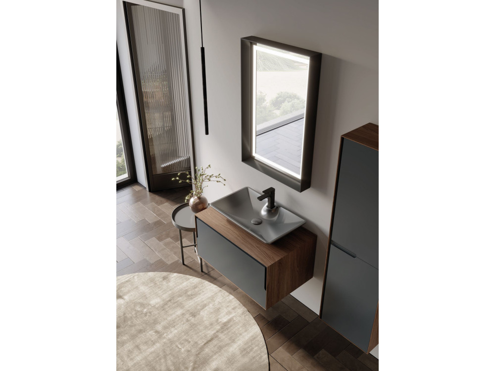 Wastafelmeubel met spiegel (2-delig) "Craft 80" - 60 x 50 x 40 cm - Walnoot / Antraciet