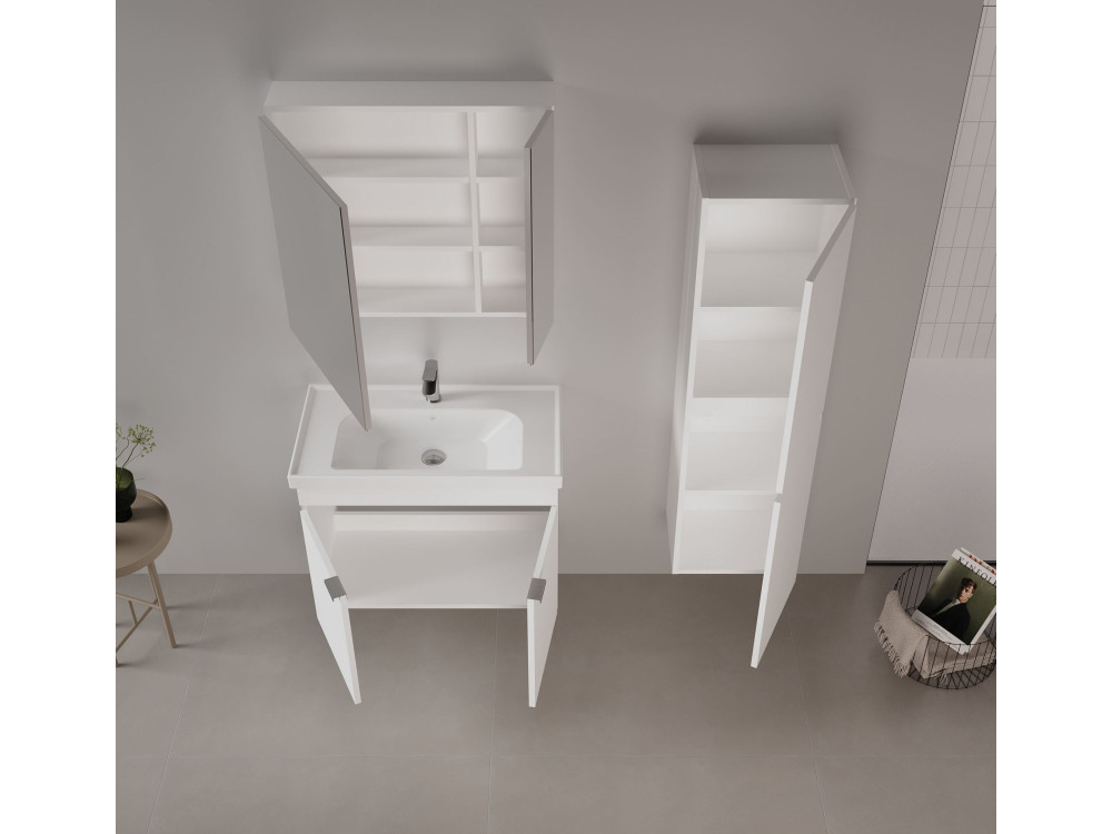 Wastafelmeubel met spiegel (2-delig) "Desna 80" - 80 x 45 x 58 cm - Matwit