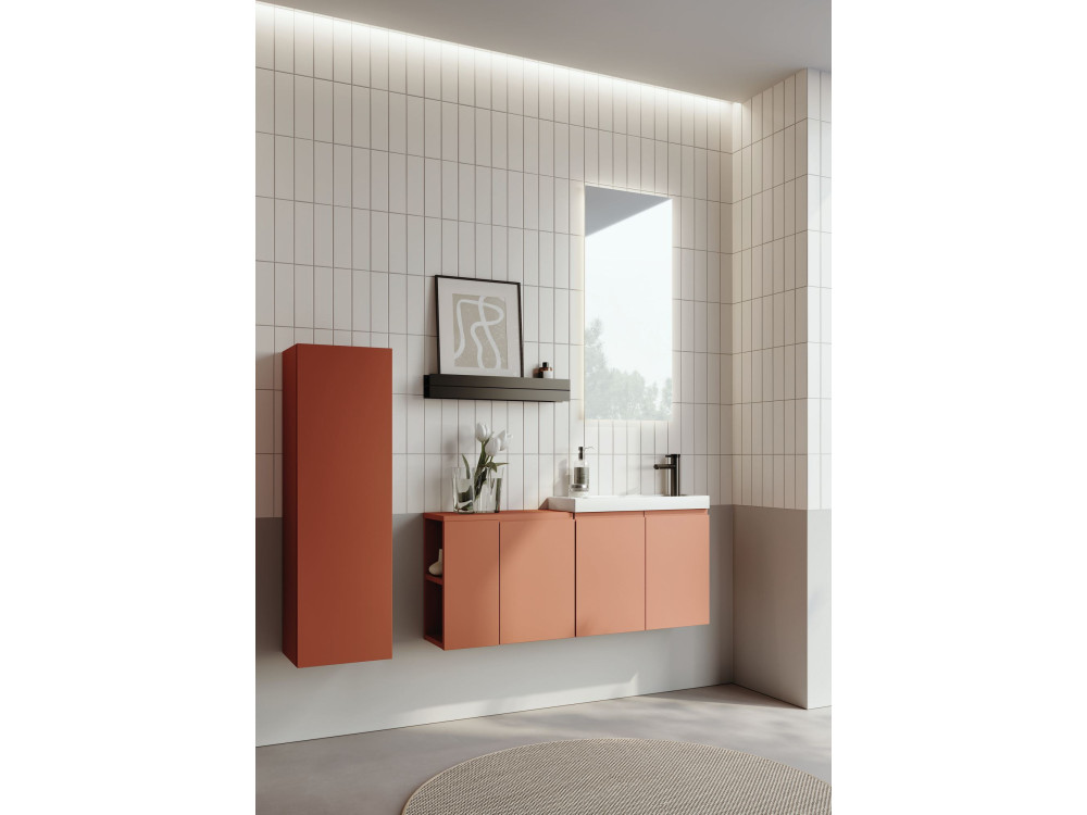 Wastafelmeubel met spiegel (2-delig) "Ferla 110" - 110 x 22 x 45 cm - Matte Cinnamon