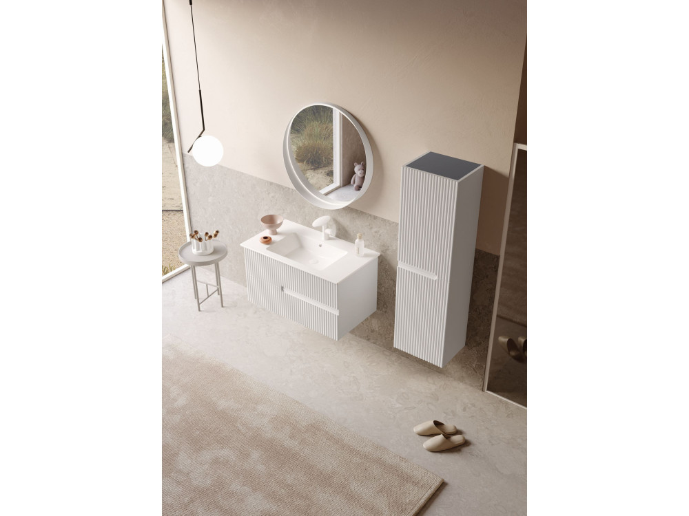 Decoratieve houten spiegel "Moonlight 90 v2" - 90 x 7 x 90 cm - matwit
