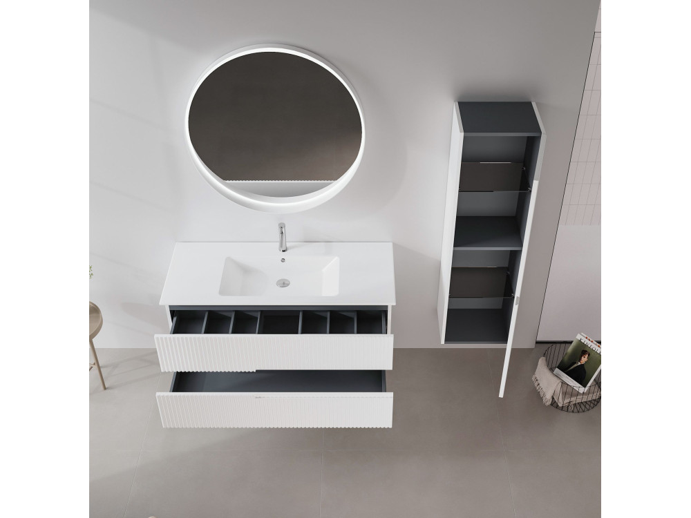 Decoratieve houten spiegel "Moonlight 90 v2" - 90 x 7 x 90 cm - matwit