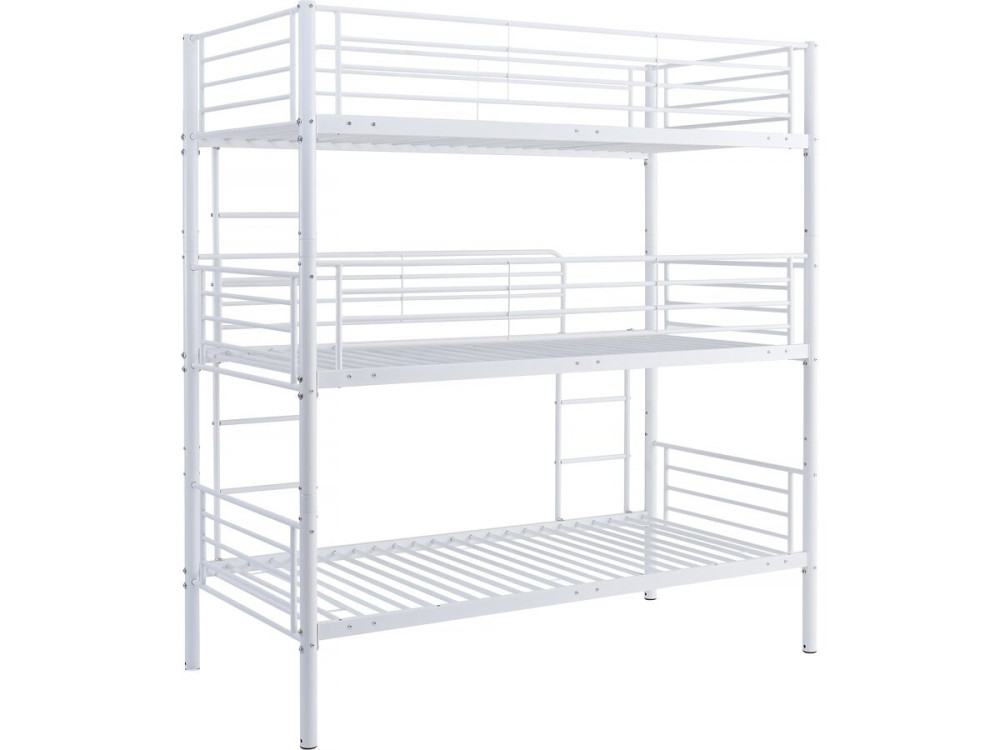 Stapelbed metaal 3 eenpersoonsbedden "Havin" - 90 x 190 cm - Wit