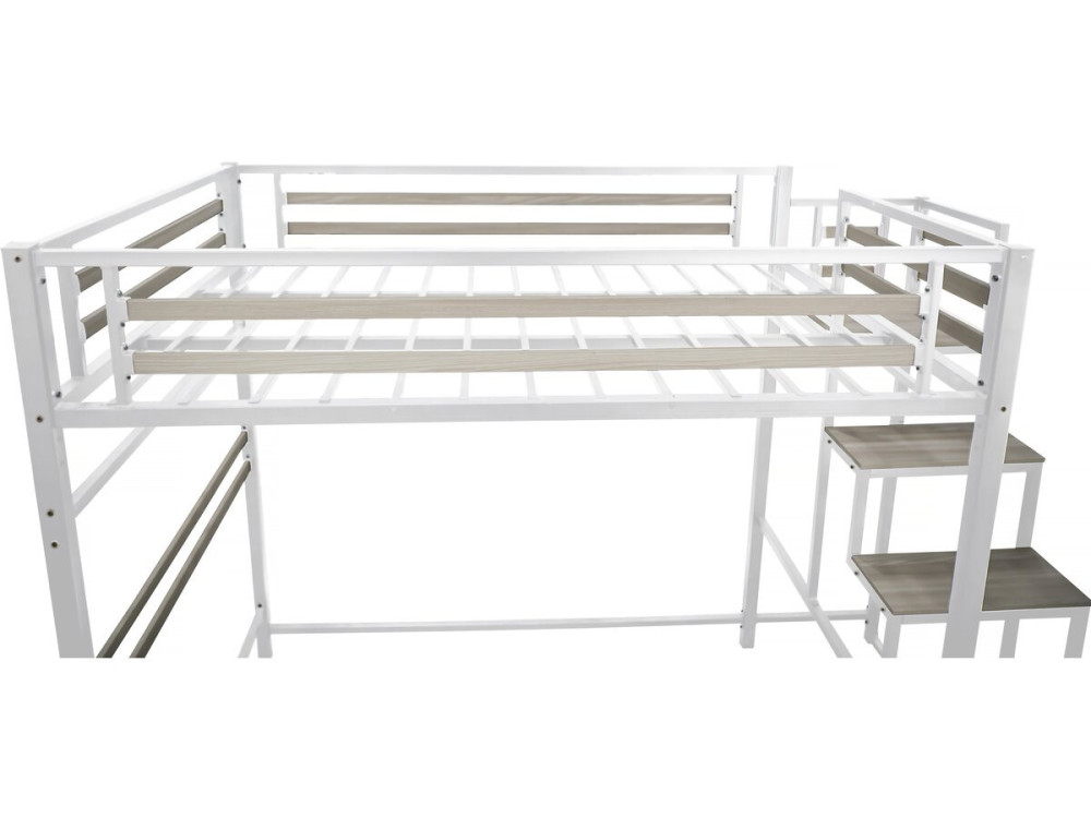 Metalen hoogslaper met trap "LENA" - 140 x 200 cm - Wit