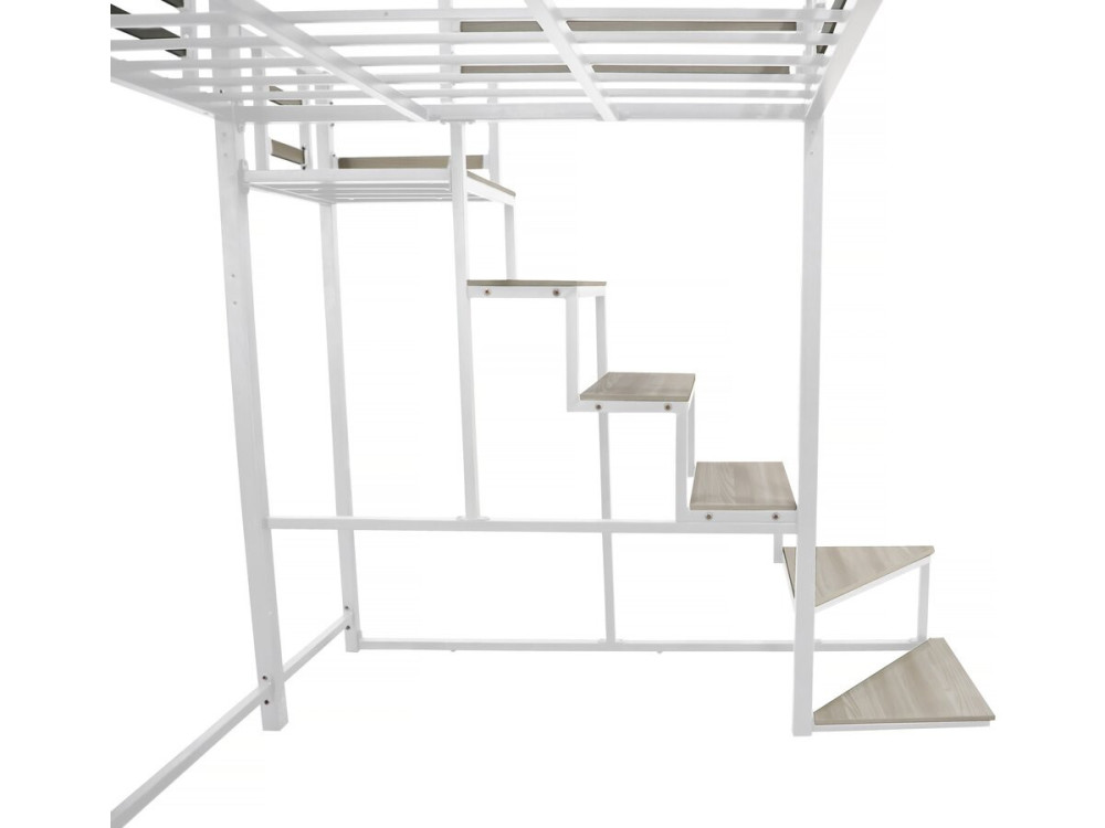 Metalen hoogslaper met trap "LENA" - 140 x 200 cm - Wit