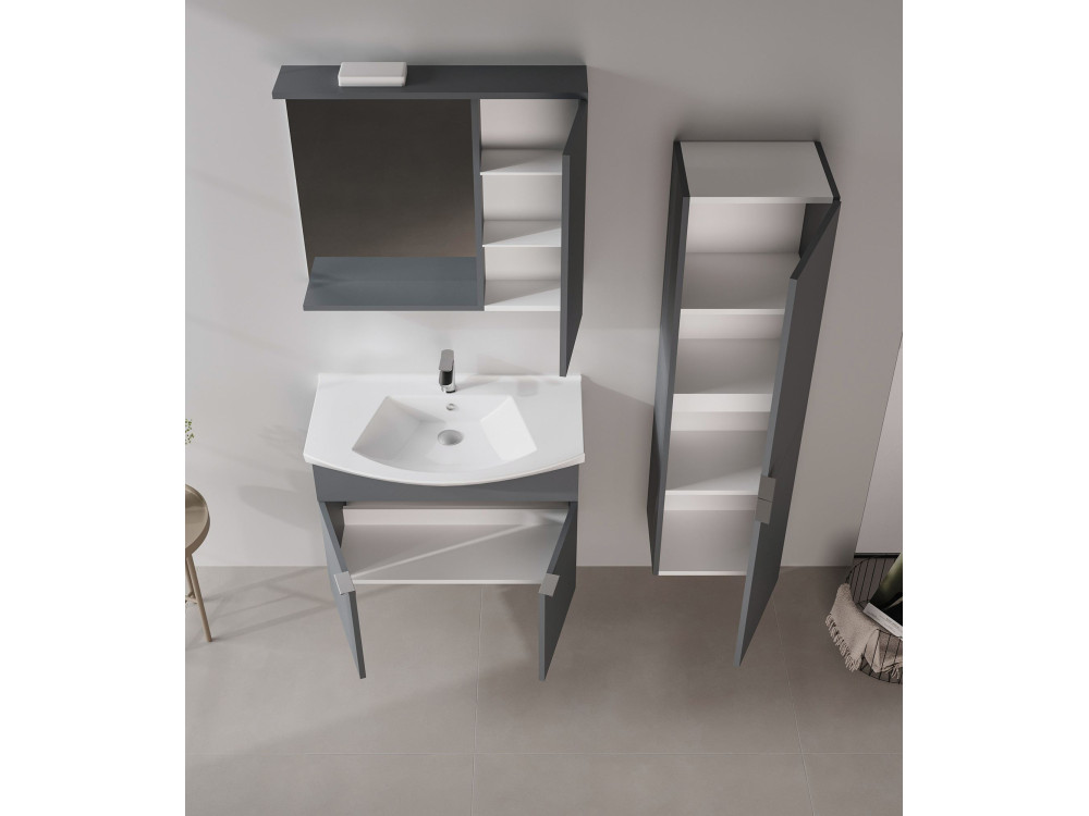 Badkamermeubel met spiegel "Purus 80" - 75 x 18 x 68 cm - Mat antraciet