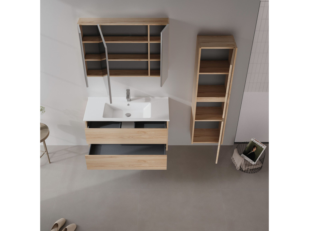 Badkamermeubel met spiegel "Side 100" - 100 x 16 x 66 cm - eiken