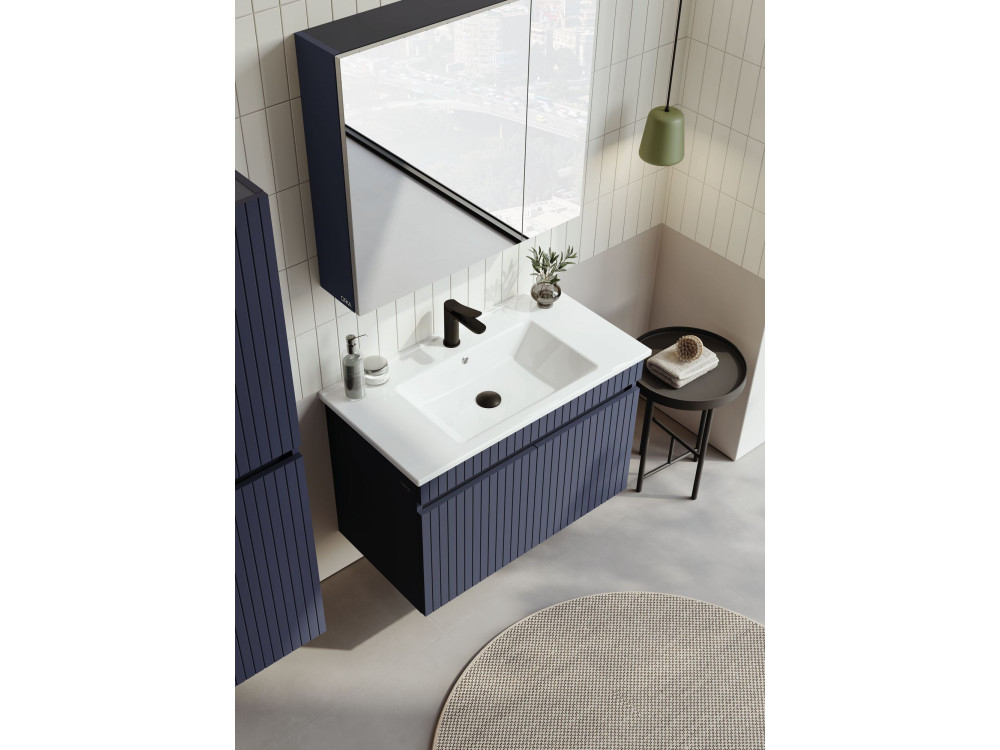 Wastafelmeubel met spiegel (2-delig) "Tivoli 85" - 85 x 45 x 57 cm - Mat marineblauw