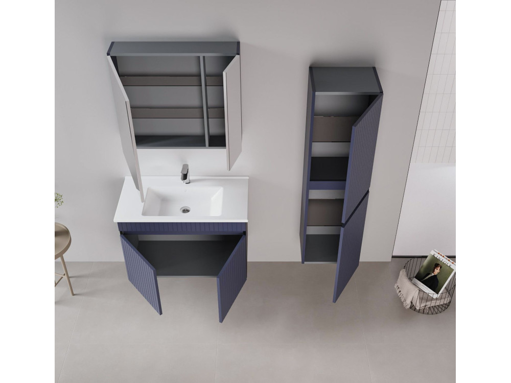 Wastafelmeubel met spiegel (2-delig) "Tivoli 85" - 85 x 45 x 57 cm - Mat marineblauw