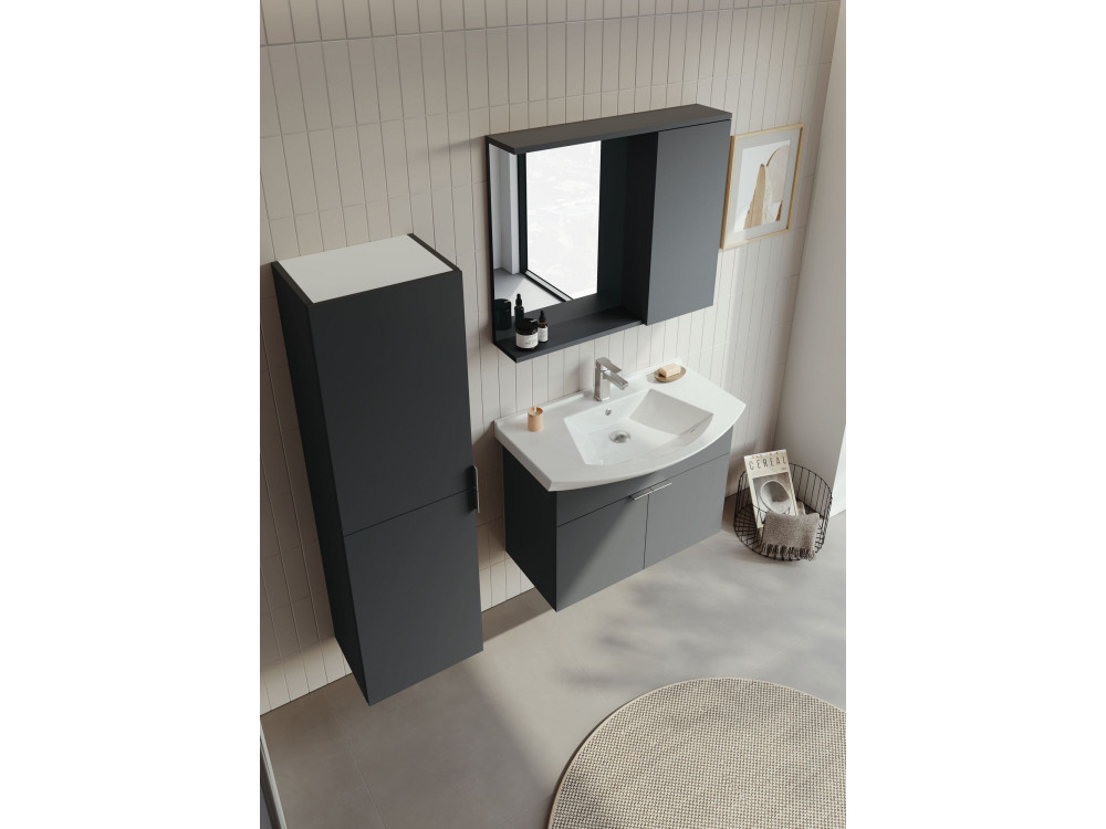 Wastafelmeubel met spiegel (2-delig) "Purus 80" - 80 x 50 x 58 cm - Mat antraciet