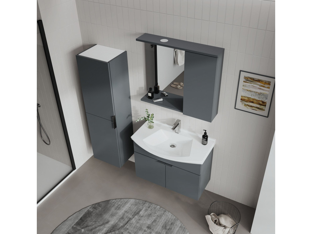 Wastafelmeubel met spiegel (2-delig) "Purus 80" - 80 x 50 x 58 cm - Mat antraciet