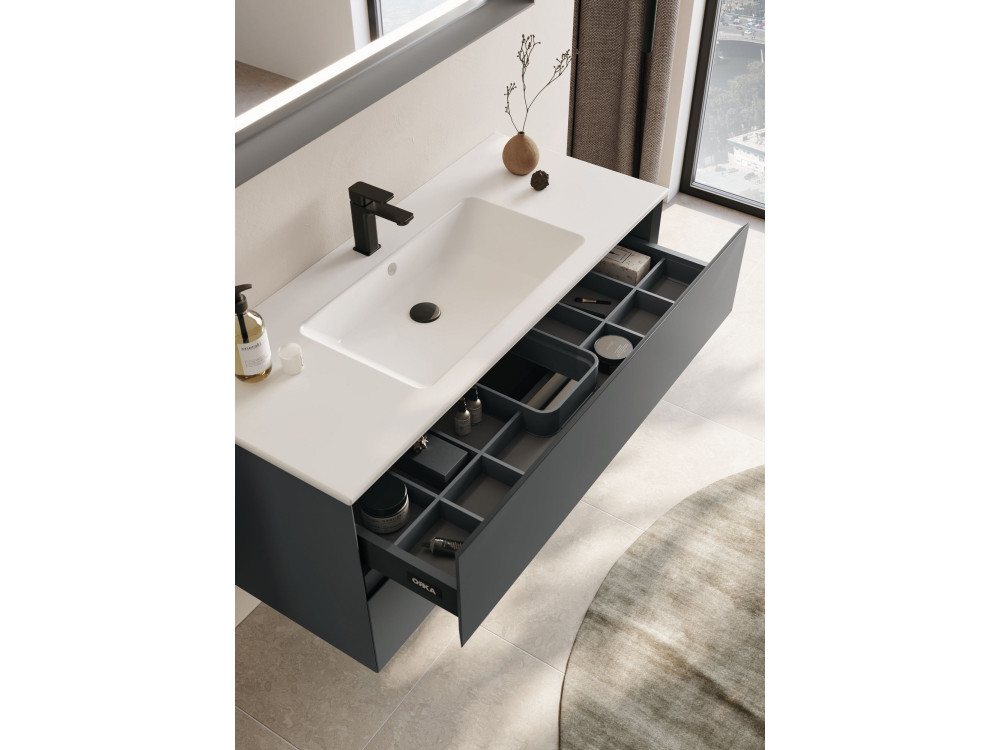 Wastafelmeubel met spiegel (2-delig) "Nest 121 v2" - 121 x 51 x 55 cm - Mat antraciet