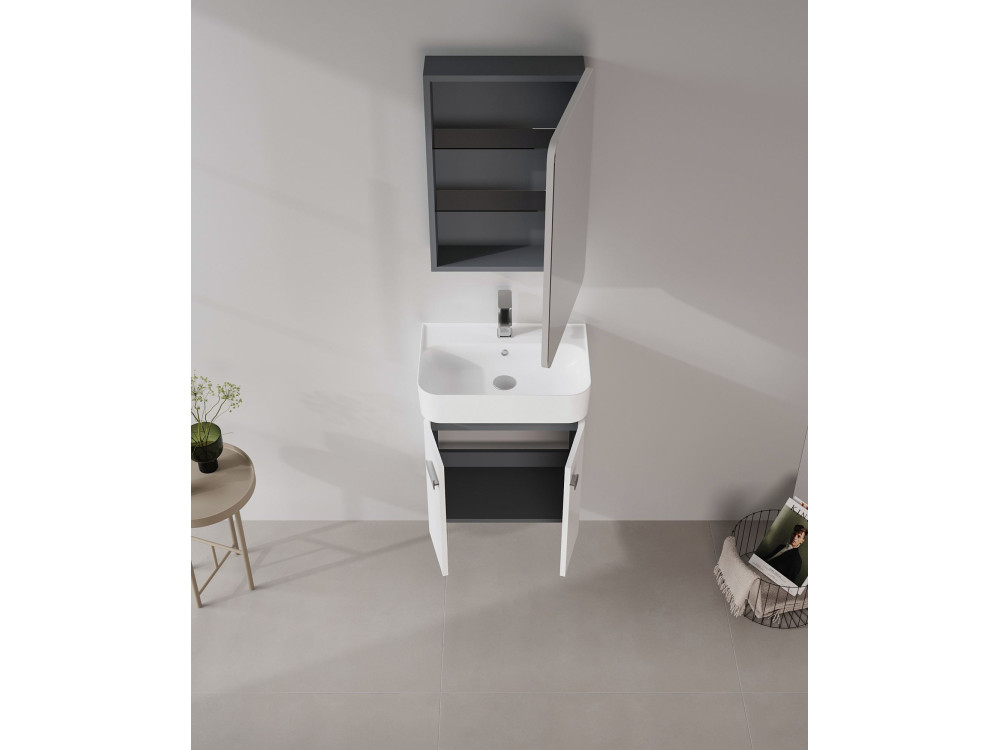 Wastafelmeubel met spiegel (2-delig) "Orbit 55" - 55 x 38 x 62 cm - Wit