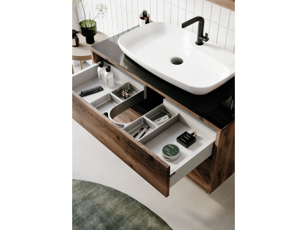 Wastafelmeubel met spiegel (2-delig) "Galia 100 v2" - 100 x 50 x 50 cm - Walnoot