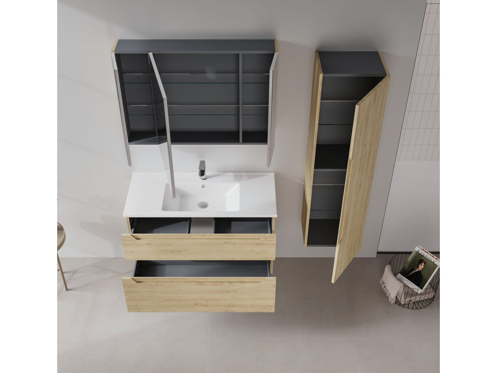 Wastafelmeubel "Messina 100 v2" - 100 x 45 x 55 cm - Eiken